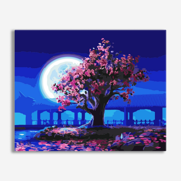 Cherry Blossom Under Moon Light - Paint By Number Kit