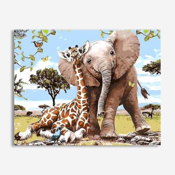 Elephant And Giraffe Friends - Paint By Numbers Kit